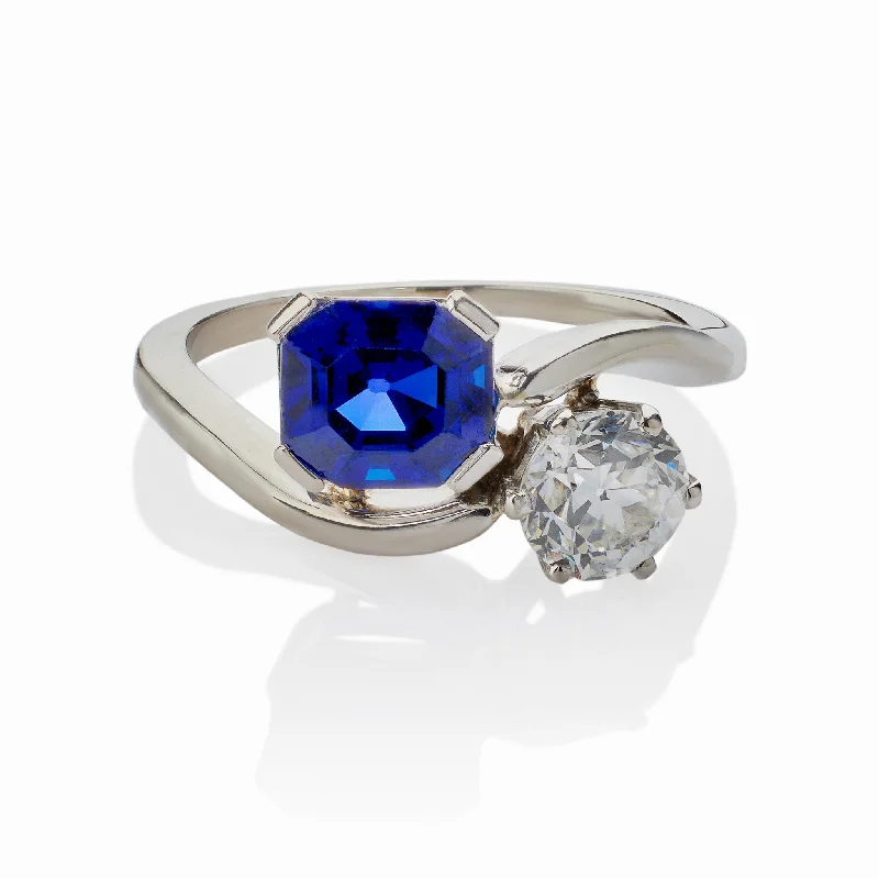 "Toi et Moi" Untreated Burmese Sapphire and Diamond Ring