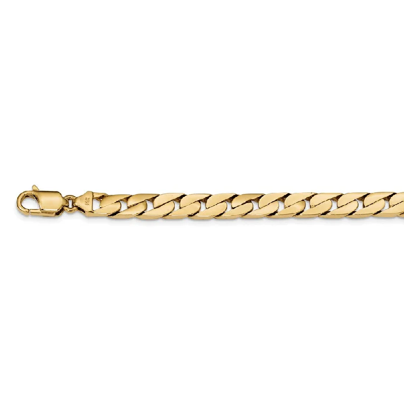 Men's 14k Yellow Gold 8mm Solid Half Round Curb Chain Bracelet, 8 Inch