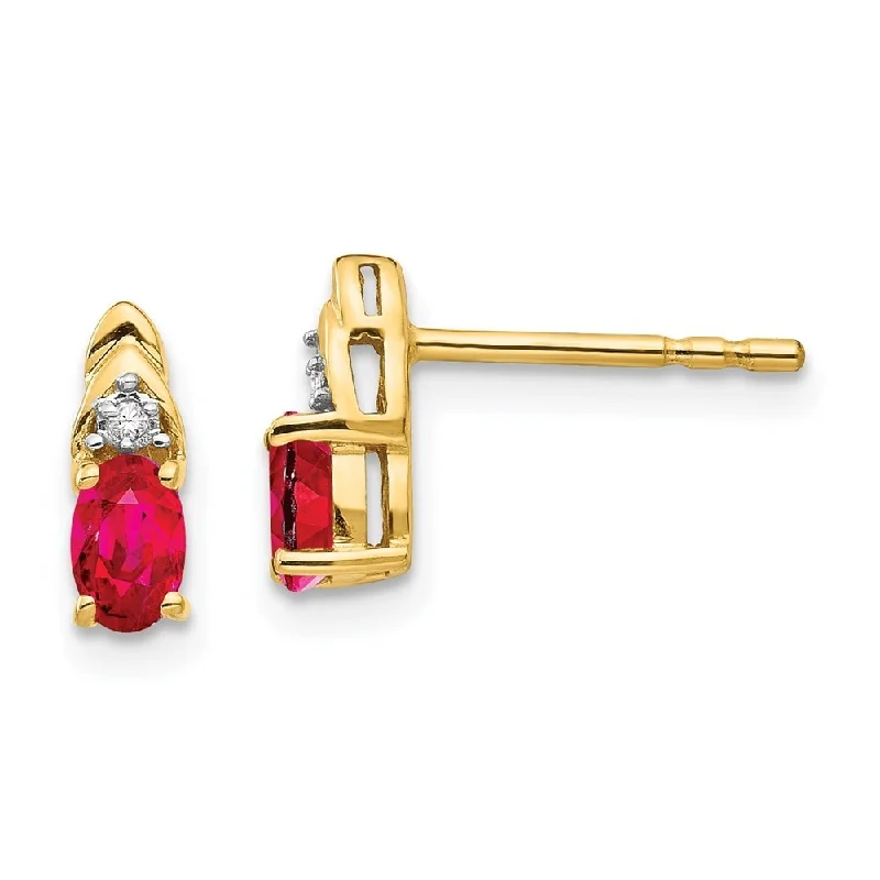 14k Yellow Gold Diamond And Ruby Earrings (L-9 mm, W-4 mm)