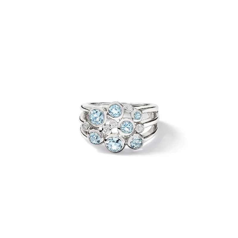 Cirkel Ring 18ct White Gold - Aquamarine & Diamond