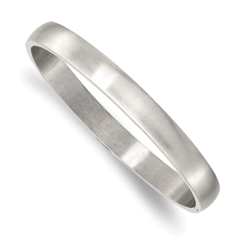 8mm Stainless Steel Engravable Brushed Hinged Bangle Bracelet, 7.25 In