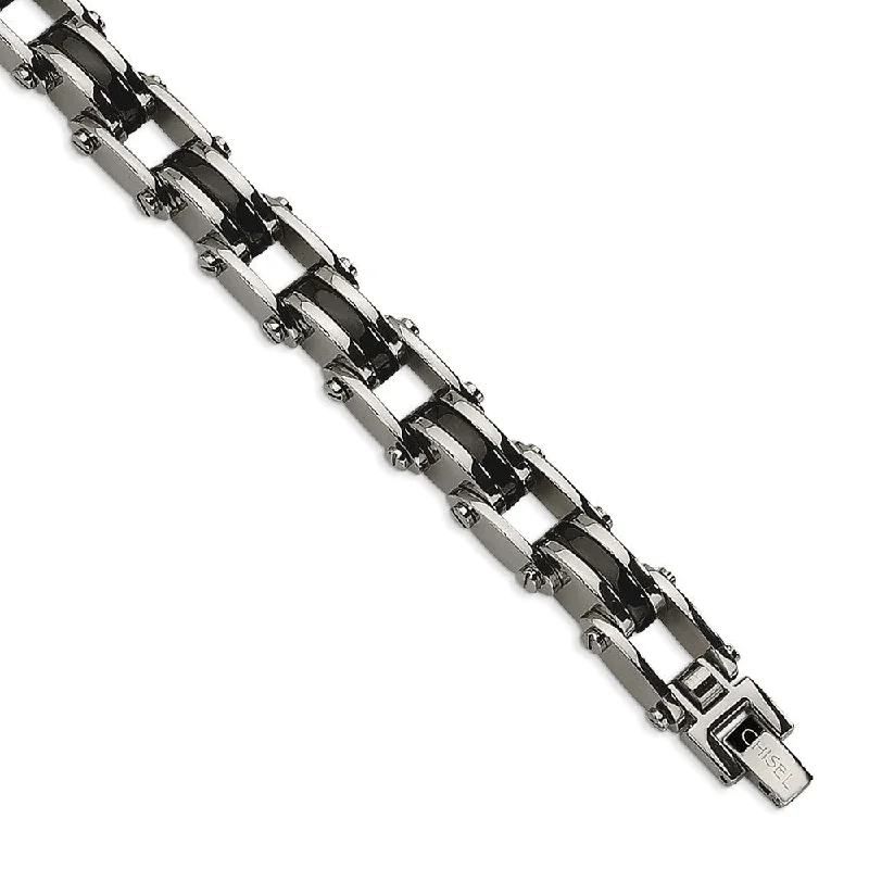 Men's Stainless Steel & Black Plated 10mm Link Bracelet, 8.5 Inch