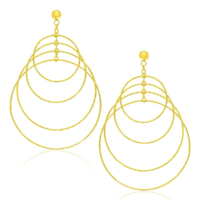 14k Yellow Gold Graduated Textured Circle Earrings