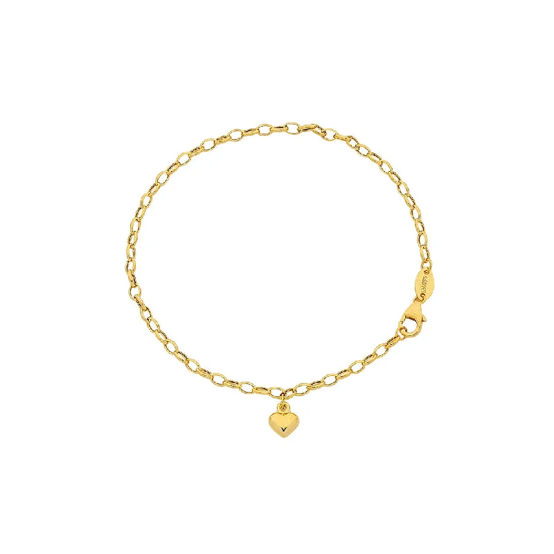 9ct Yellow Gold Silver Infused Heart Charm Bracelet