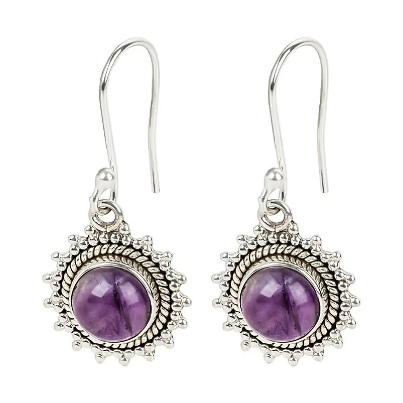 925 Sterling Silver African Amethyst Dangle Earrings