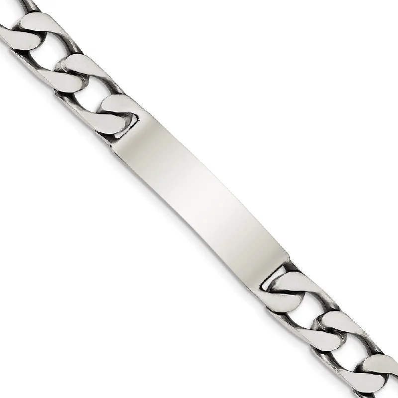 Men's 10mm Antiqued Sterling Silver Figaro Link I.D. Bracelet