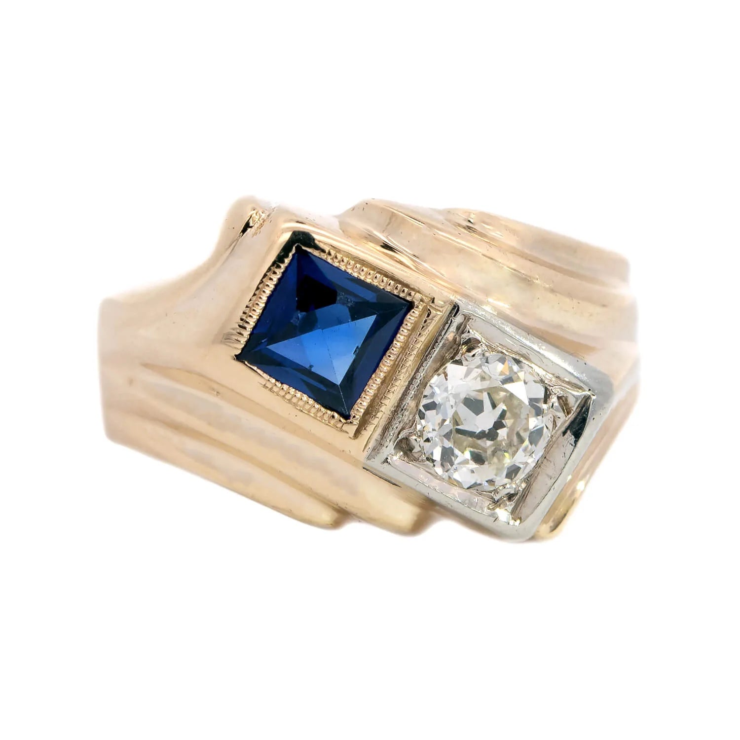 Retro 14k Gold Sapphire & Diamond Ring