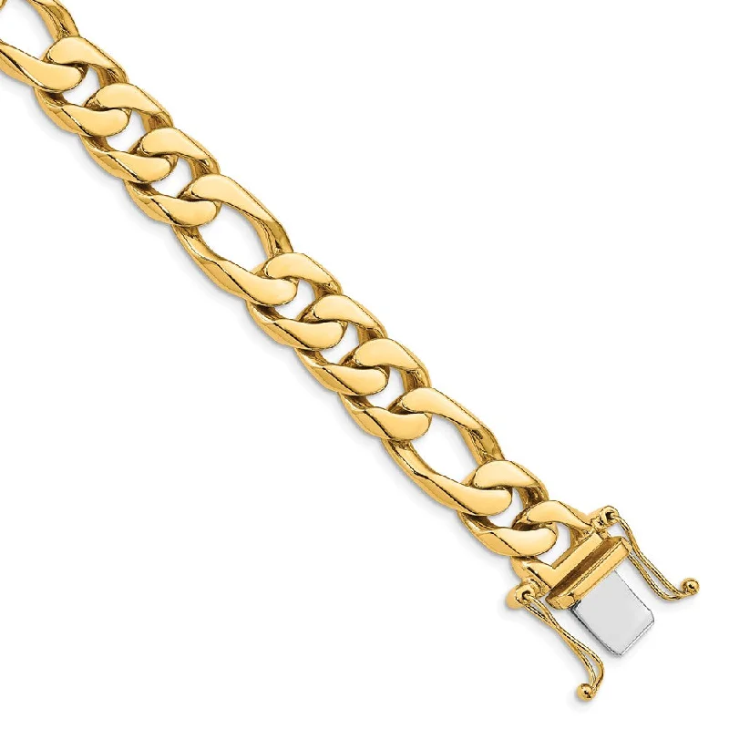 Men's 14k Yellow Gold, 11mm Figaro Chain Link Bracelet - 8 Inch