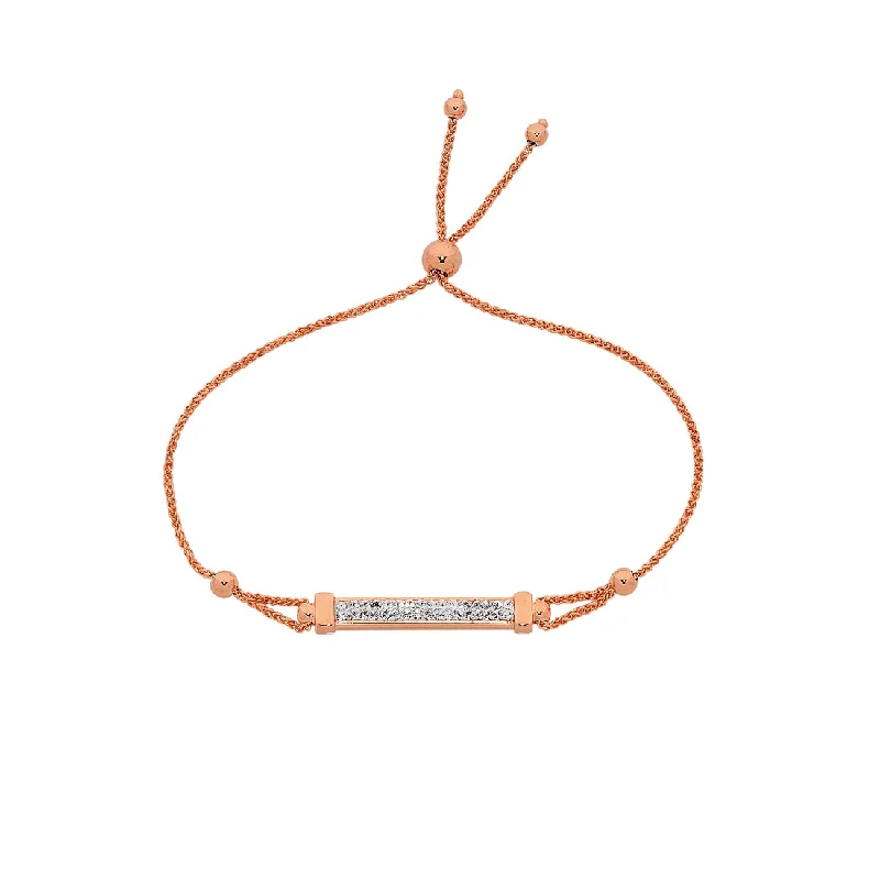 9ct Rose Gold Silver Infused Crystal Bar Adjustable Bracelet