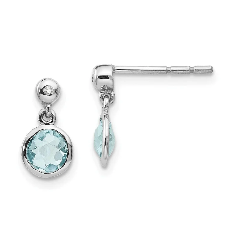 925 Sterling Silver Blue Gemstone And Diamond Stud Earrings (L-11 mm, W-6 mm)