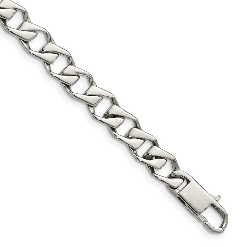 9mm Stainless Steel Polished Fancy Open Curb Chain Bracelet, 8.5 Inch