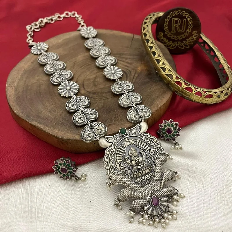 FS Collection Oxidised Plated Pota Stone Temple  Necklace Set