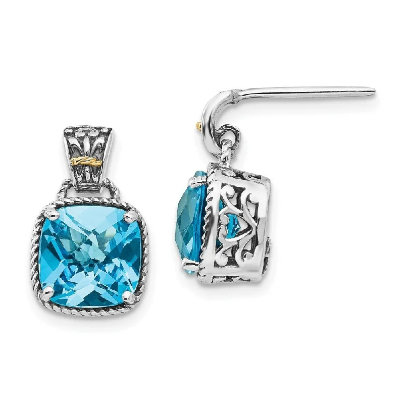 Sterling Silver w/14k Blue Topaz Earrings