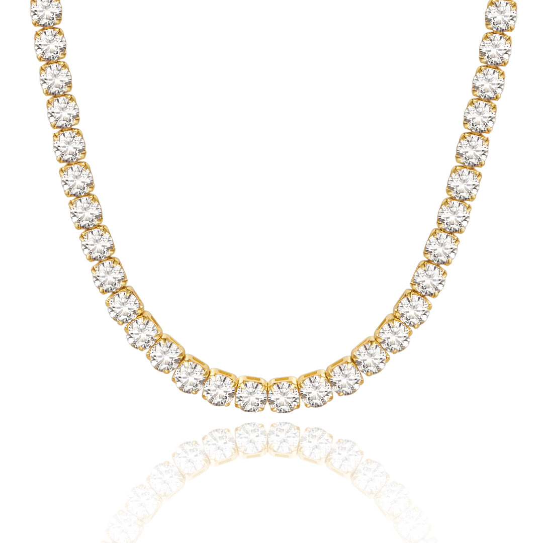 14K Gold Diamond Tennis Necklace CZ Baguette Tennis Chain- Round CZ