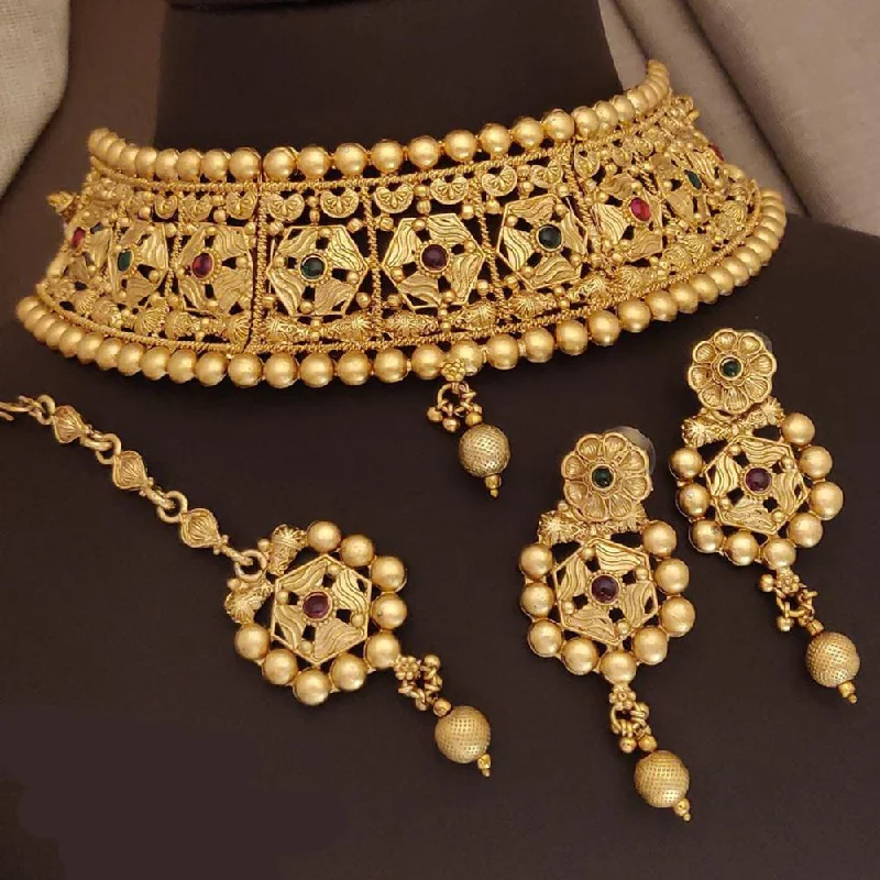 FS Collection Gold Plated Pota Choker Necklace Set