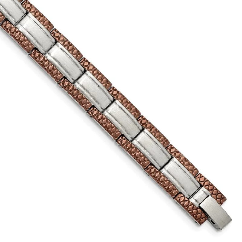 Men's Stainless Steel and Cognac Plated 8.75 Inch Bracelet